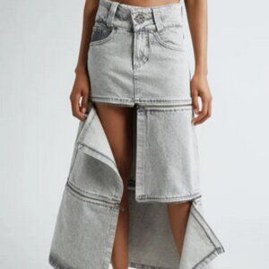 Vaquera Gray Zipper Denim Maxi Skirt In Grey Sz: 26